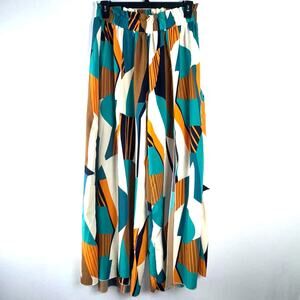 Shein Curve Women Slit Wide Leg Geometric Pants X-Large Brown Causal Work Flowy